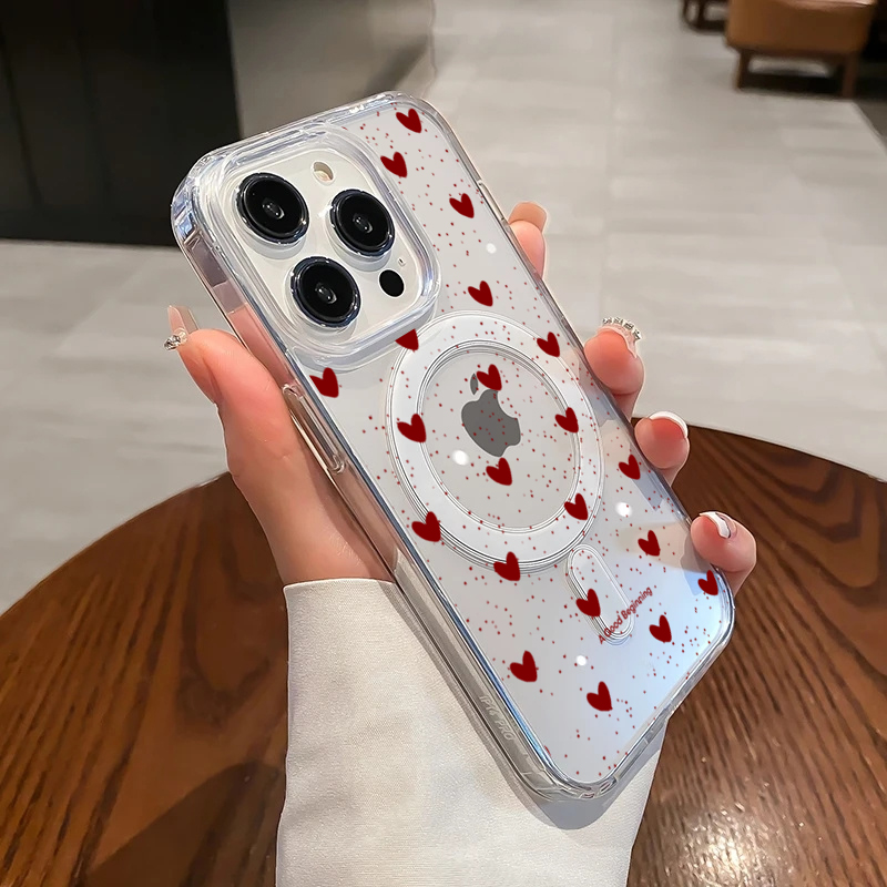 Phone Cases Magsafe - INS Red Love Heart Sexy Transparent