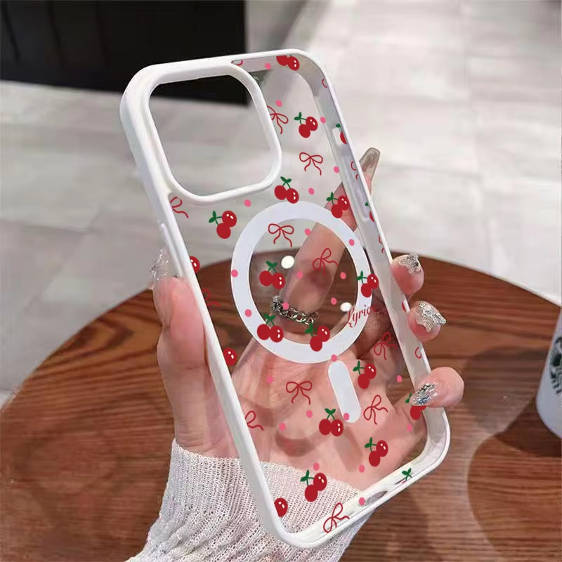 Phone Cases Transparent - Red Cherry Printed Magnetic Phone Case