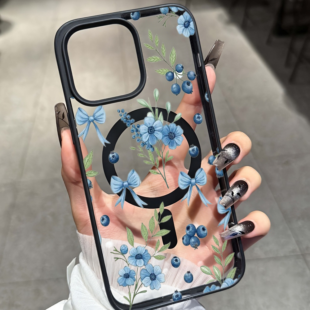 Phone Cases Magsafe - Blueberry Floral Clear Case For iPhone