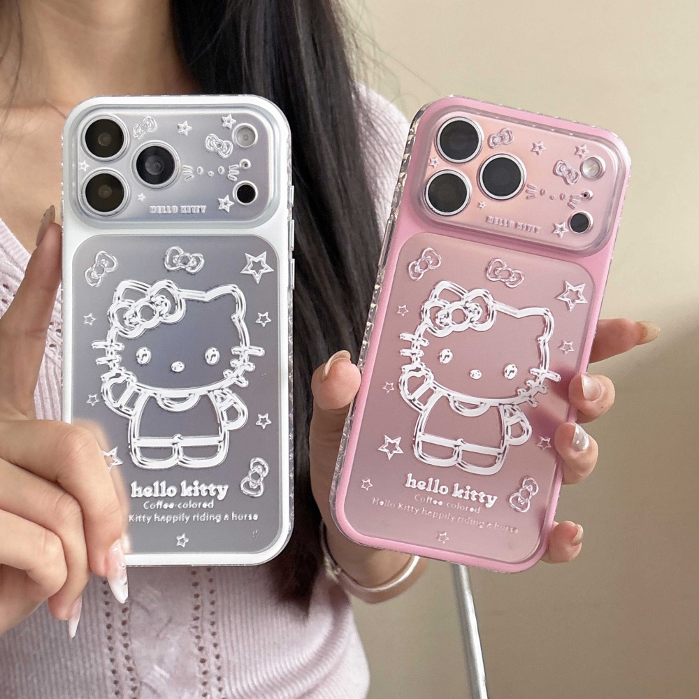 Phone Cases With Camera Cover - Cute Cartoon Pink Silver Bottom Star