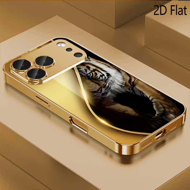Phone Cases With Camera Cover - Golden Tiger Patterned tempered glass design