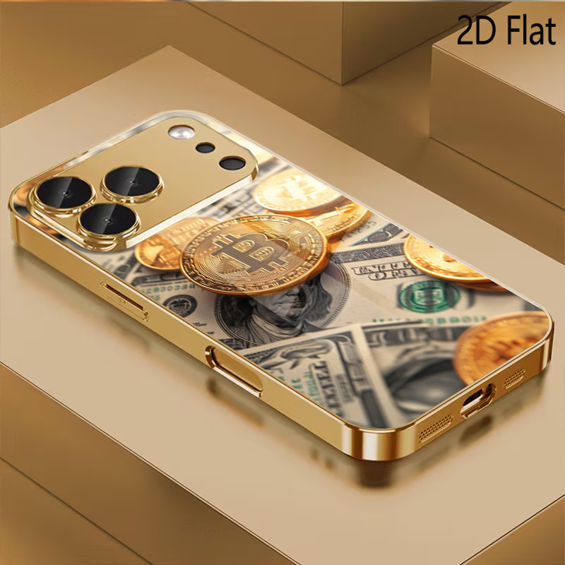 Phone Cases With Camera Cover - Bitcoin print Patterned tempered glass design