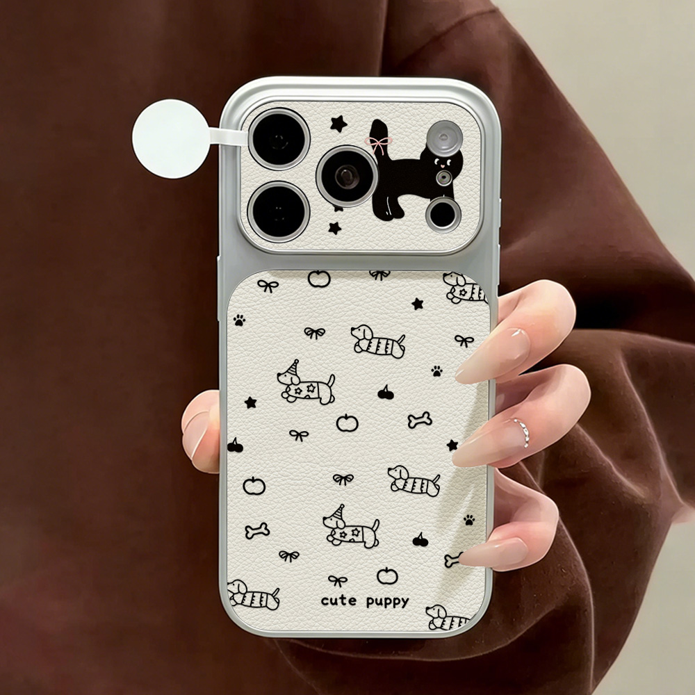 Phone Cases With Camera Cover - Cute Puppy Leather Phone Case For