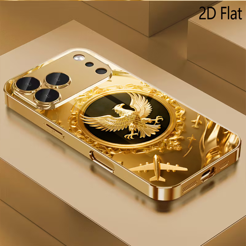 Phone Cases With Camera Cover - Golden Wing Patterned tempered glass design