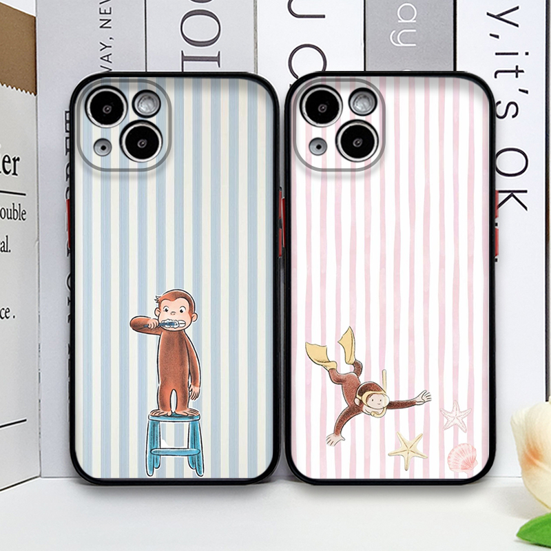 Phone Cases Iphone - Cartoon Striped Monkey Holding Cat Phone