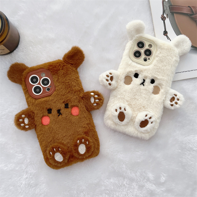 Korean 3D Cartoon Bear Fluffy  - Phone Cases Iphone ulasan dan harga
