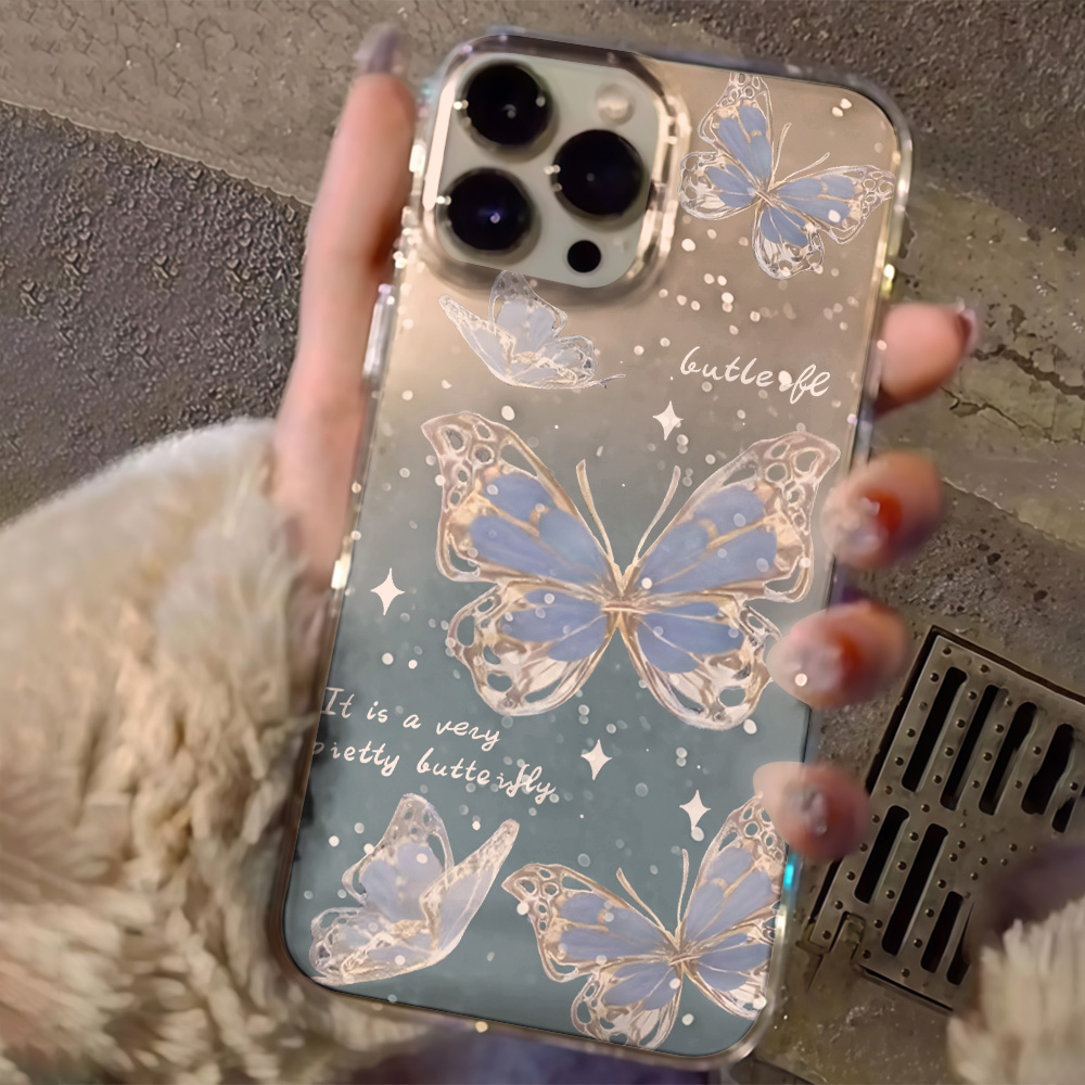 Luxury Blue Butterfly Clear Gl - Phone Cases Transparent ulasan dan harga