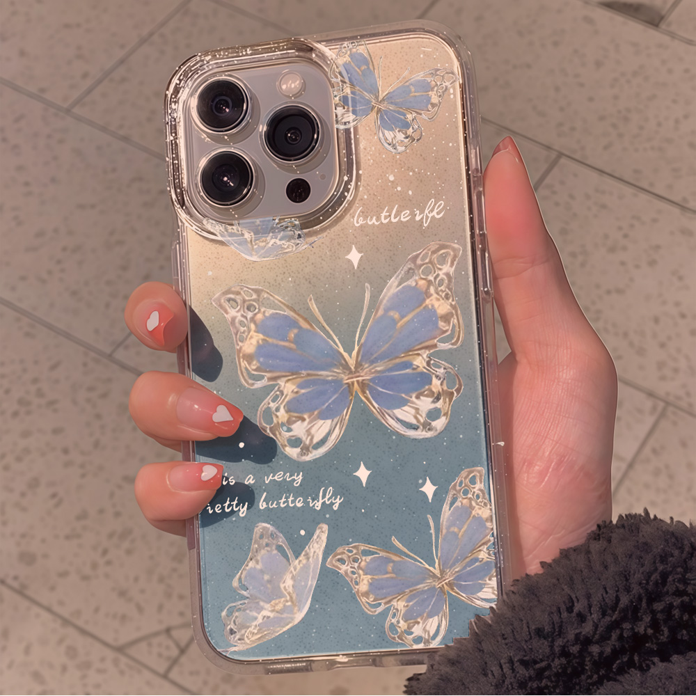 Luxury Blue Butterfly Clear Gl - Phone Cases Transparent ulasan dan harga