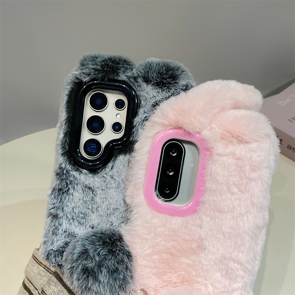 Cute Rabbit Ears Fluffy Stand  - Phone Cases With Camera Cover ulasan dan harga